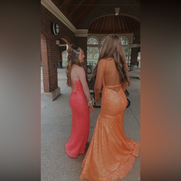 Coral Prom Sequence Long Backless Mermaid Dress - Picture 7 of 9